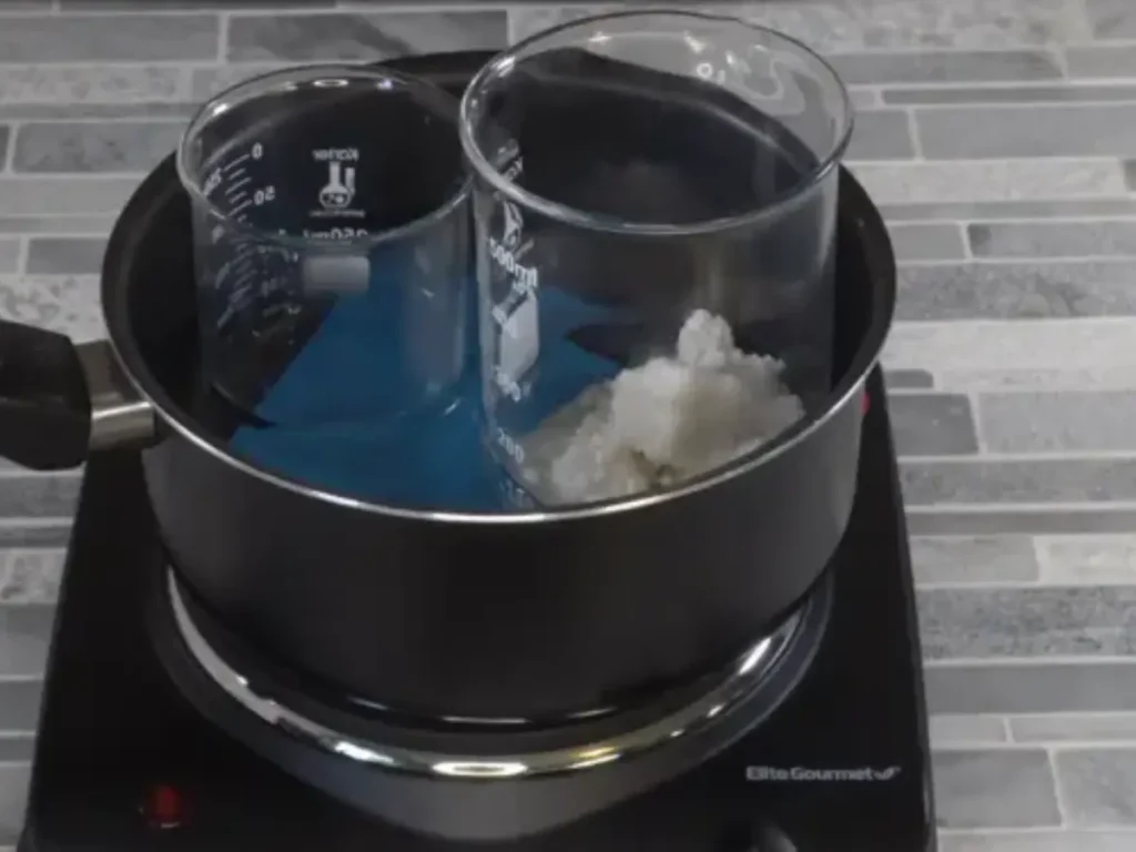 heating oil and water phase in double boiler