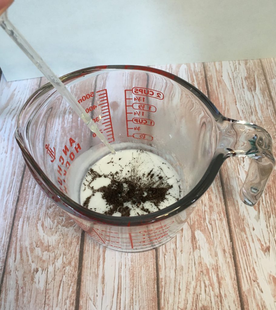 adding chocolate toffee fragrance oil to melt and pour soap