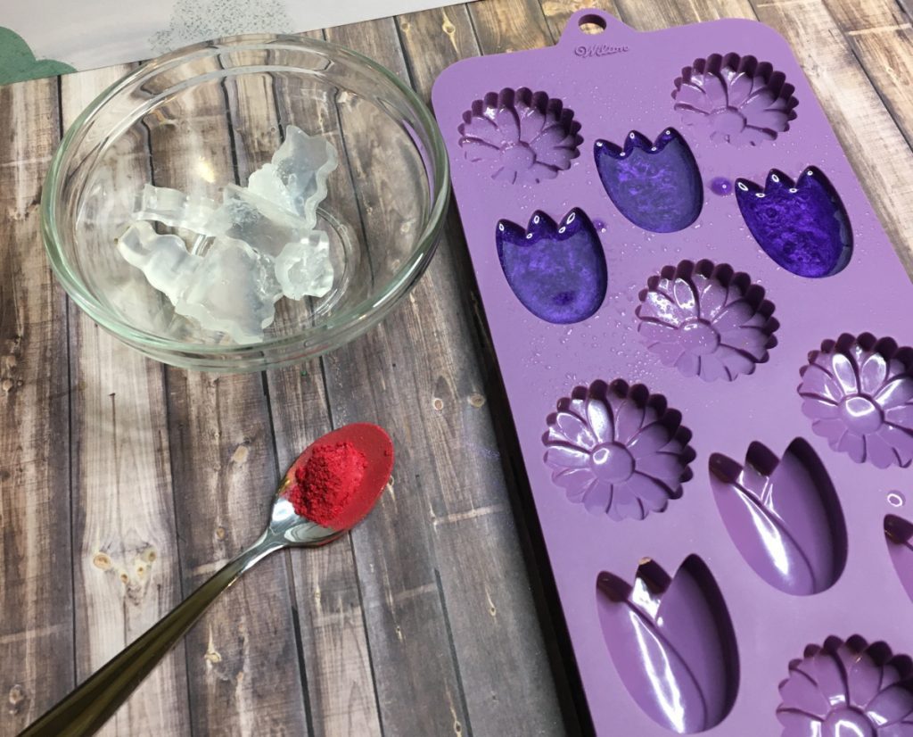 getting the red mica ready for soap embeds