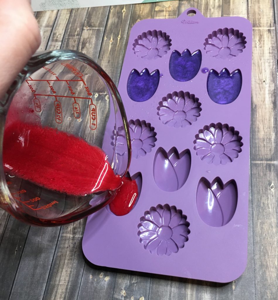 pouring red melt and pour soap