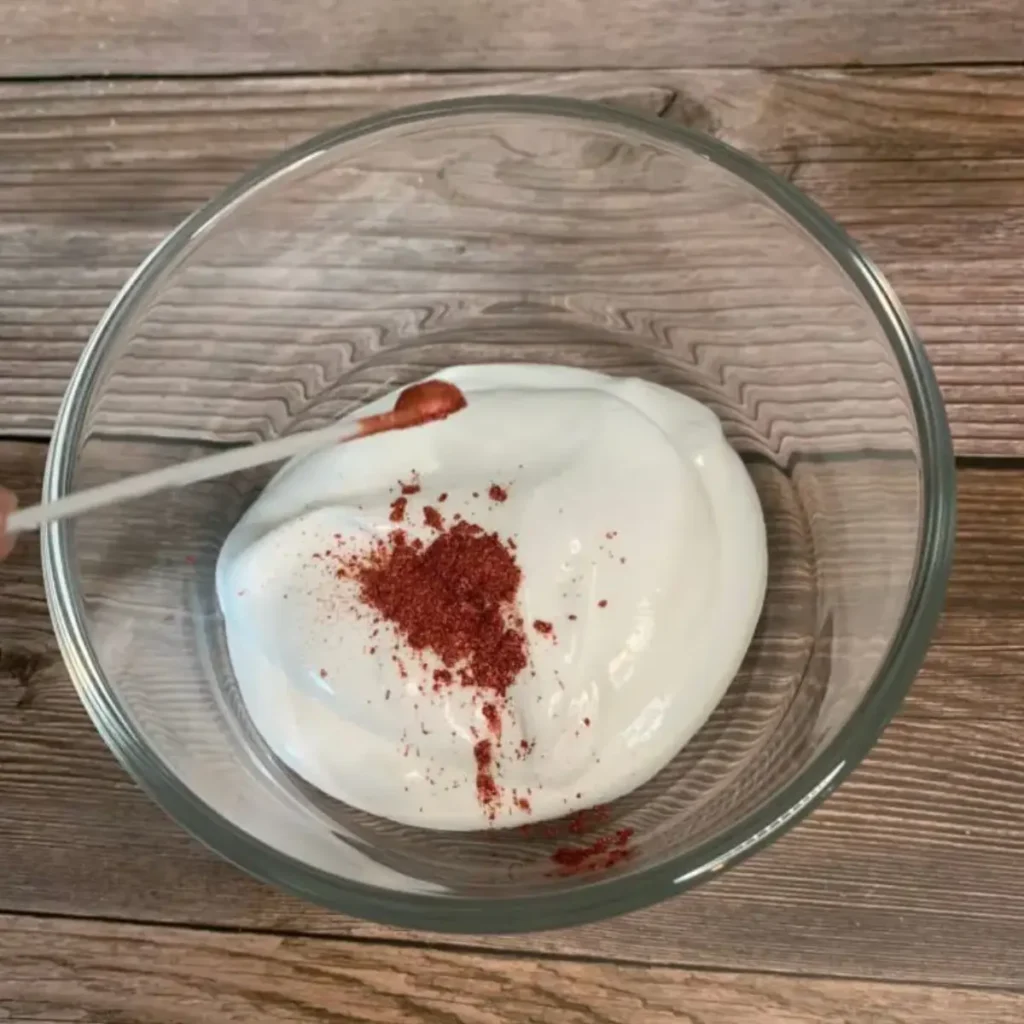 adding red mica powder to whipped soap base