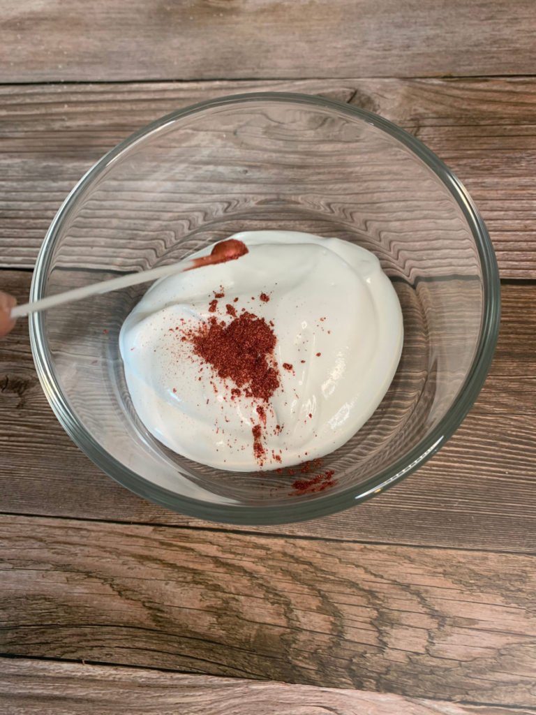 adding red mica powder to whipped soap base