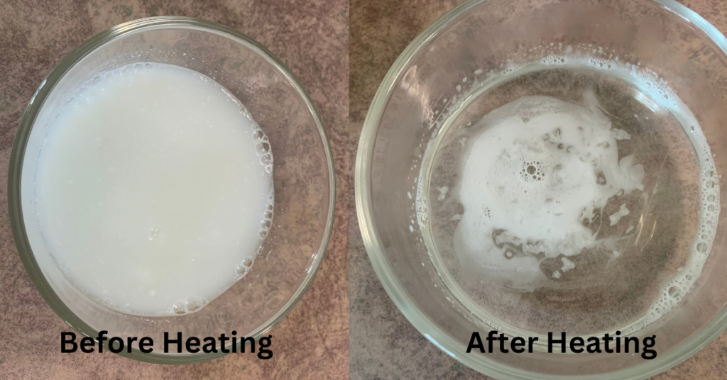 whipped soap base water phase before being heated and after being heated