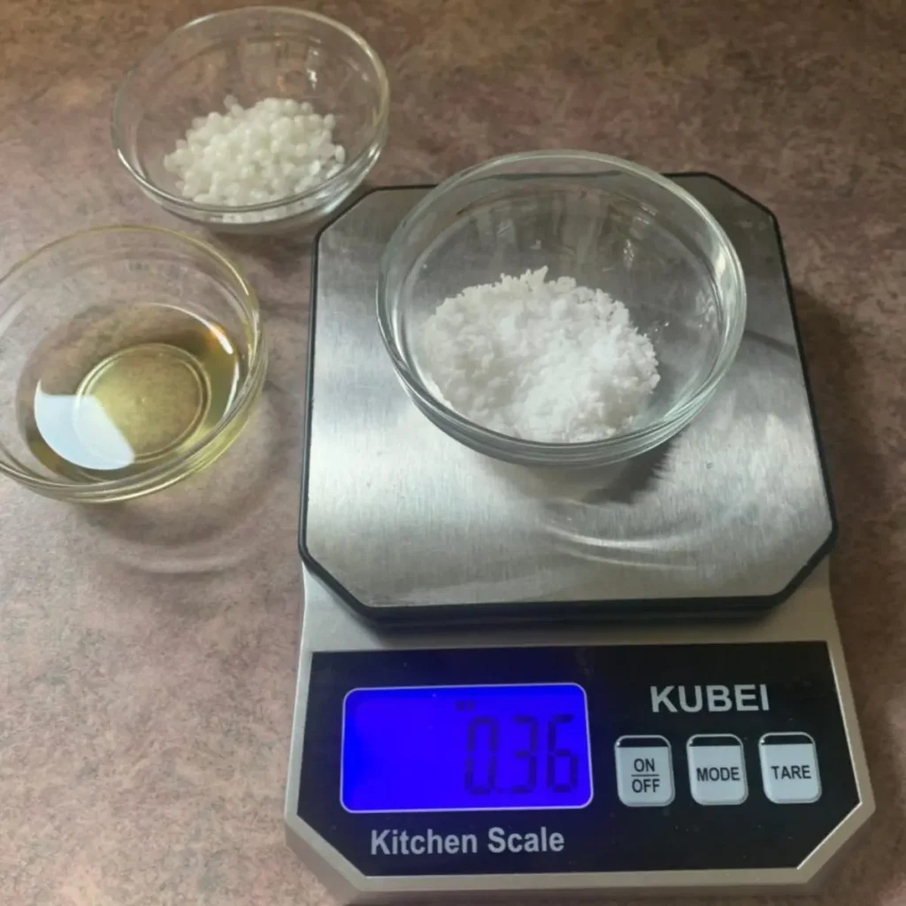 weighing ingredients for making a lotion