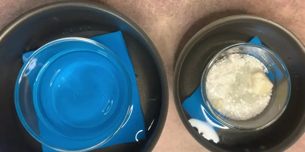 water and oil phase on a double boiler