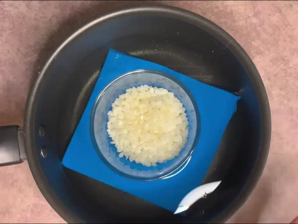 heating beeswax on double boiler