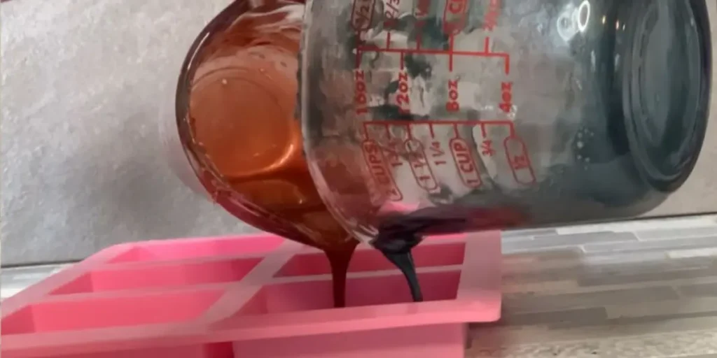 pouring 2 soaps at once to get a swirl effect