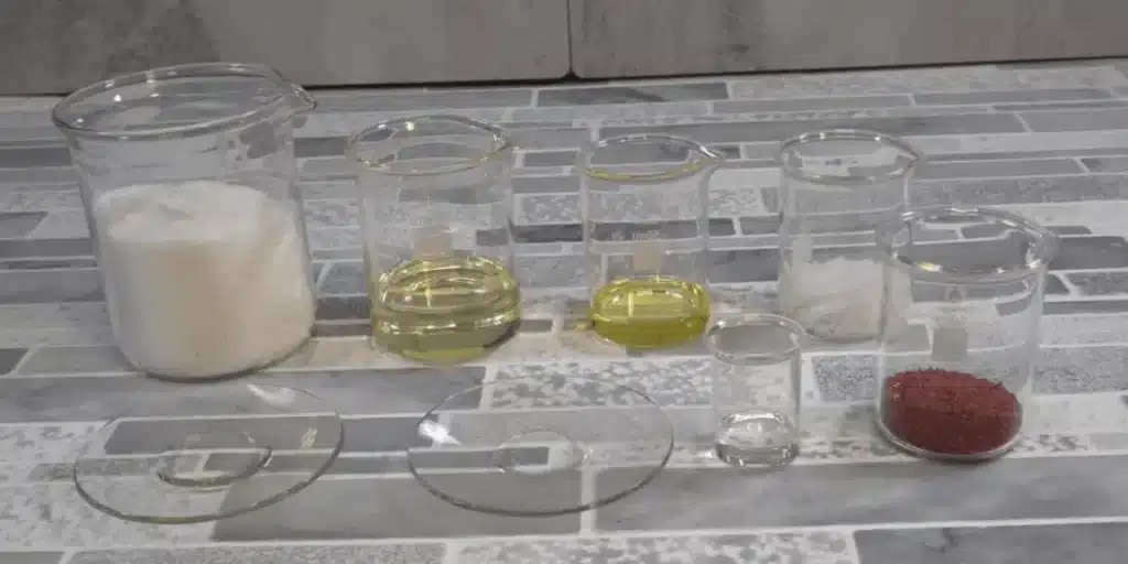 ingredients set up to make body polish