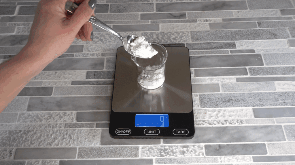 weighing ingredients shower steamer