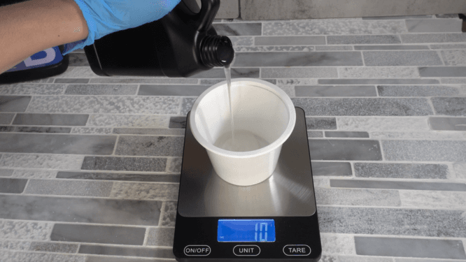 measuring silicone to make a mold