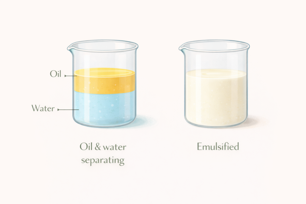 oil and water vs emulsified mixture