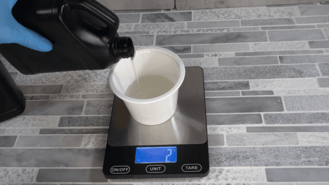 weighing silicone for fruit loop mold