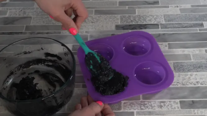 DIY charcoal shampoo bar in silicone mold