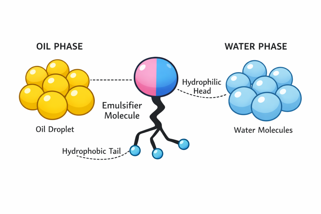 Emulsifier molecule linking oil and water