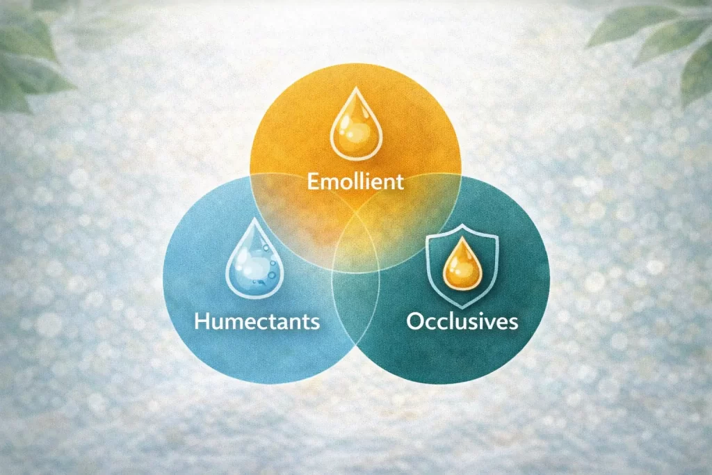 humectants emollients occlusives skincare diagram