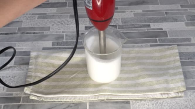 blending lotion emulsion with immersion blender