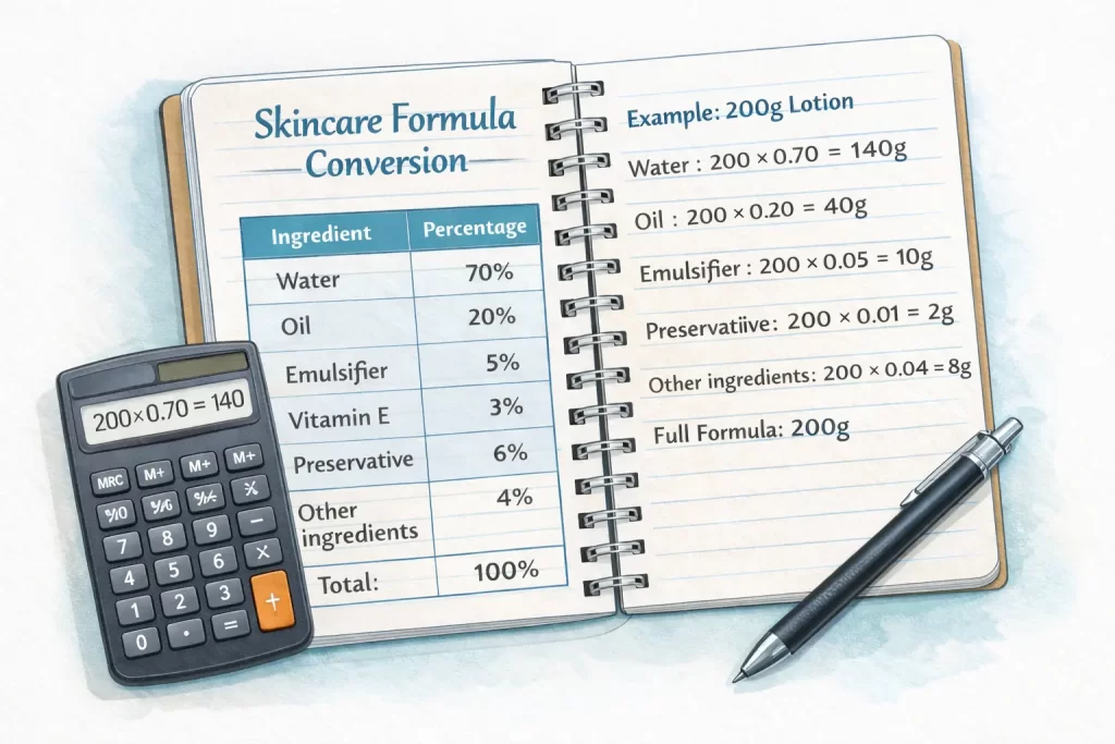 converting cosmetic formulation percentages to grams