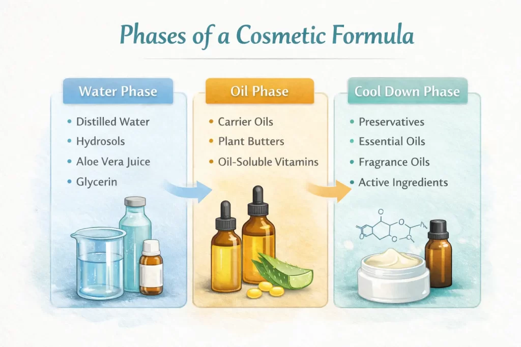cosmetic formulation phases in skincare recipes