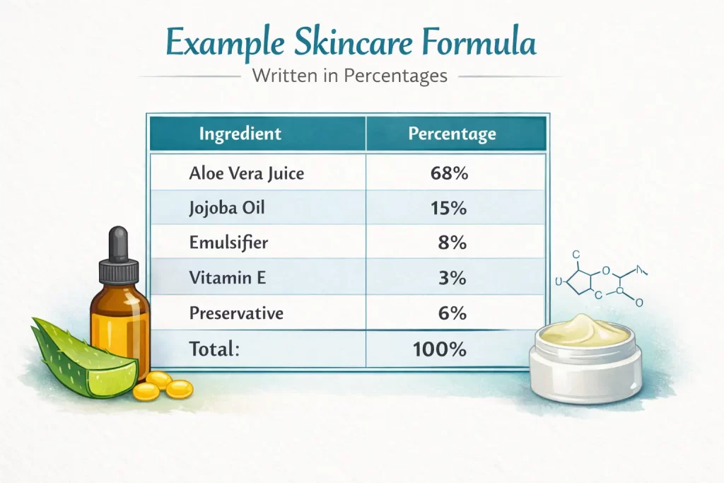 example cosmetic formula written in percentages