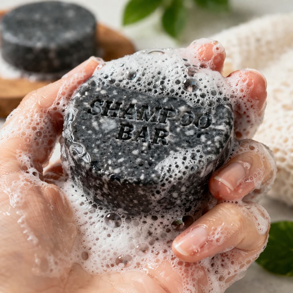 foam produced by surfactants in shampoo bar