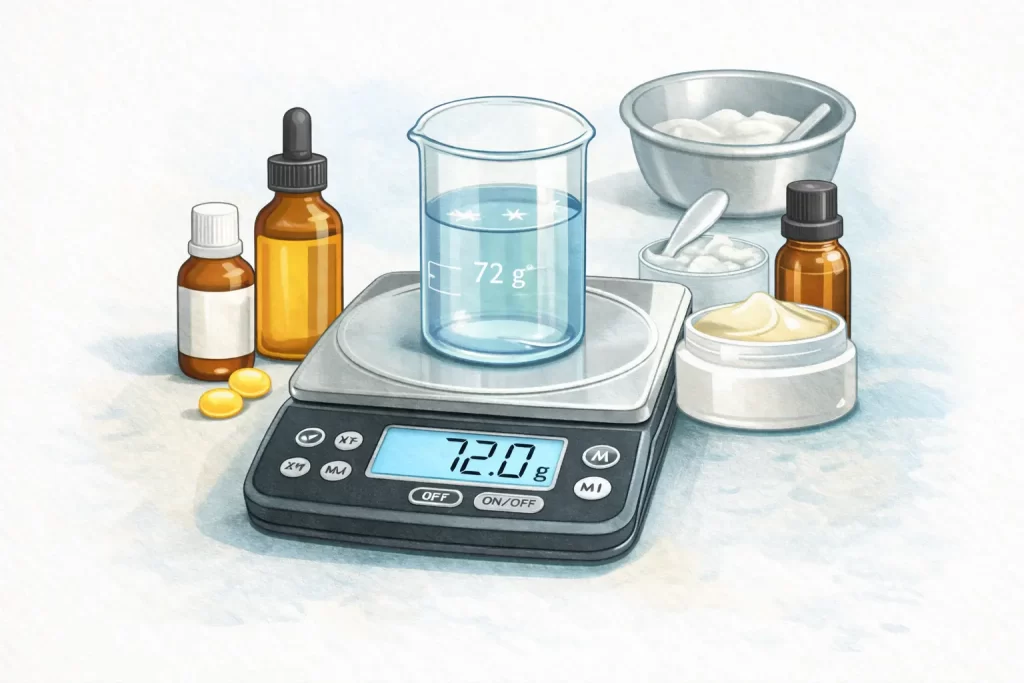 weighing cosmetic ingredients on digital scale