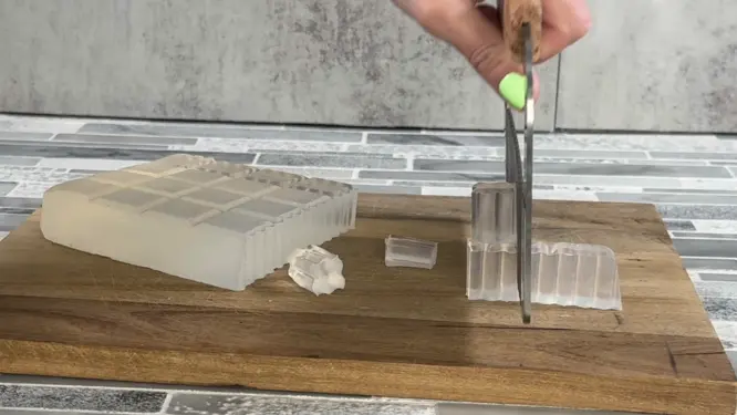 cutting clear melt and pour soap for solid sugar scrub
