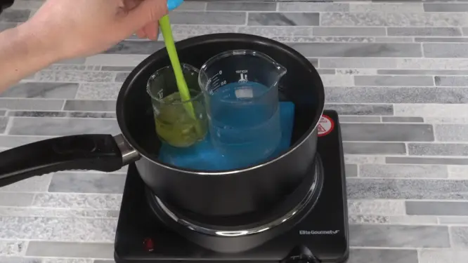 melting oils butter and wax in double boiler