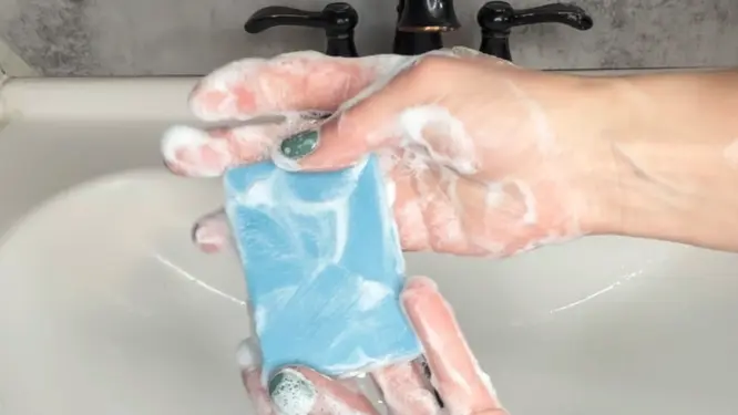 Image of summer rain using a scrubby gardener soap