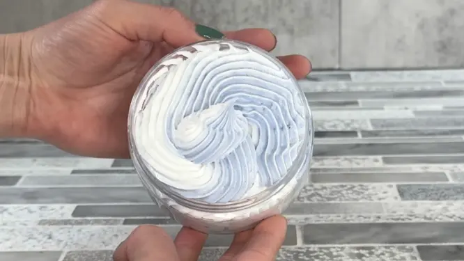 finished whipped soap in a 8 ounce container