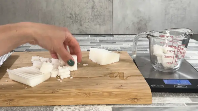 putting melt and pour soap into heat safe container before melting in microwave