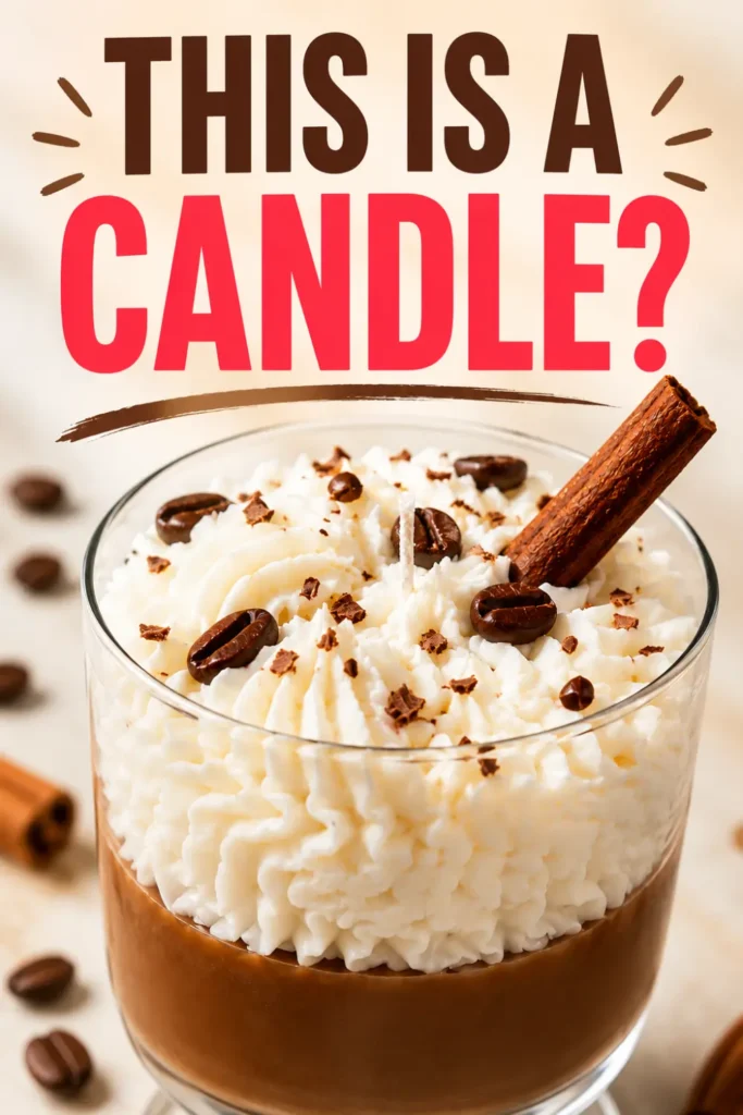 Coffee Latte Candle with beans and cinnamon stick on top