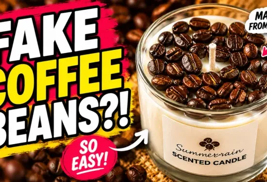 DIY Candle with Coffee Beans made out of wax on the top