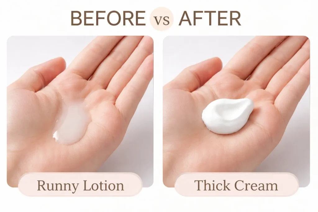skincare thickener before and after lotion texture comparison