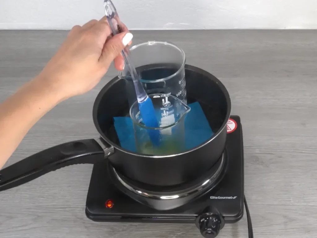 heating oil and water phase on a double boiler for lotion
