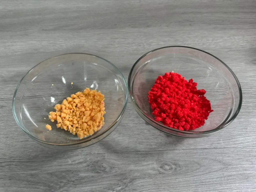 brown and red wax crumbles