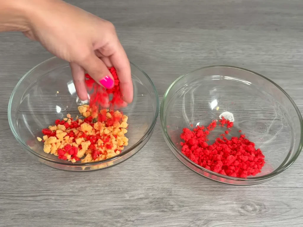 mixing the two colors of wax crumble together