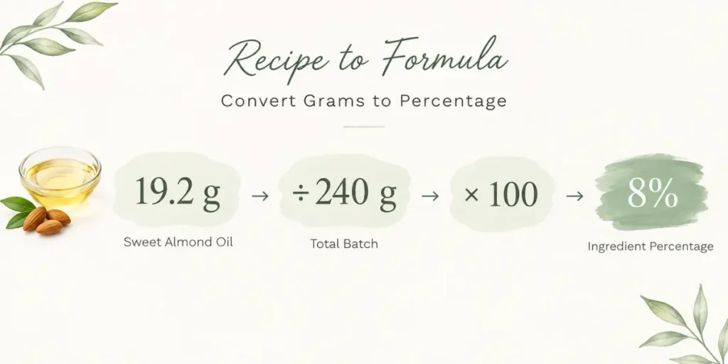 recipe to formula convert grams to percentages example