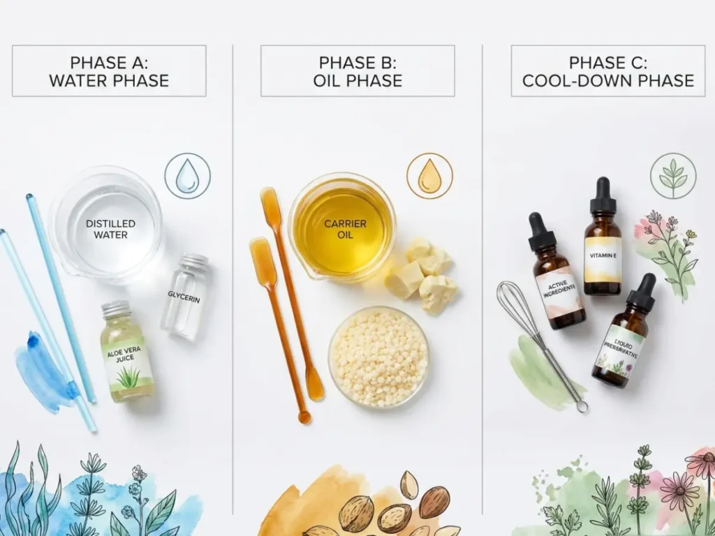 showing what the phases are when making skincare